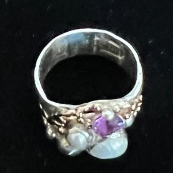 Handmade Sterling Silver Ring with 14KT Accents - Picture 3 of 6
